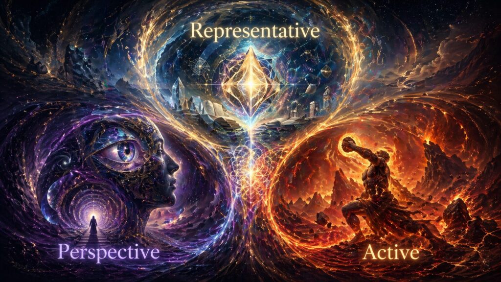 The Triadic View - The Edge of Knowledge

Representative, Perspective, and Active triad connecting knowledge, identity, and action in The Edge of Knowledge and The Atlas of Worldly Wisdom.